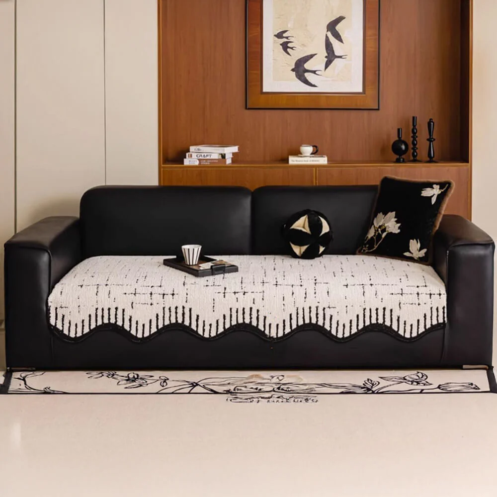 Soft Thickened Plush Couch Cover with Irregular Wave Edges - Holidayae