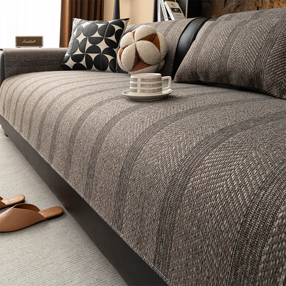 Minimalist Herringbone Weave Breathable Faux Linen All-Season Couch Cover - Holidayae