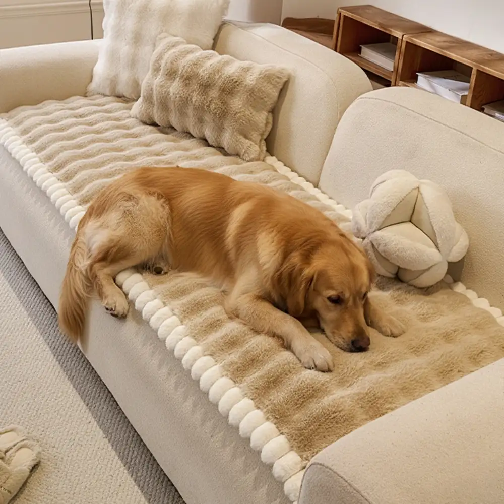 Soft Faux Rabbit Plush Thick Skin-Friendly Non-Slip Couch Cover - Holidayae