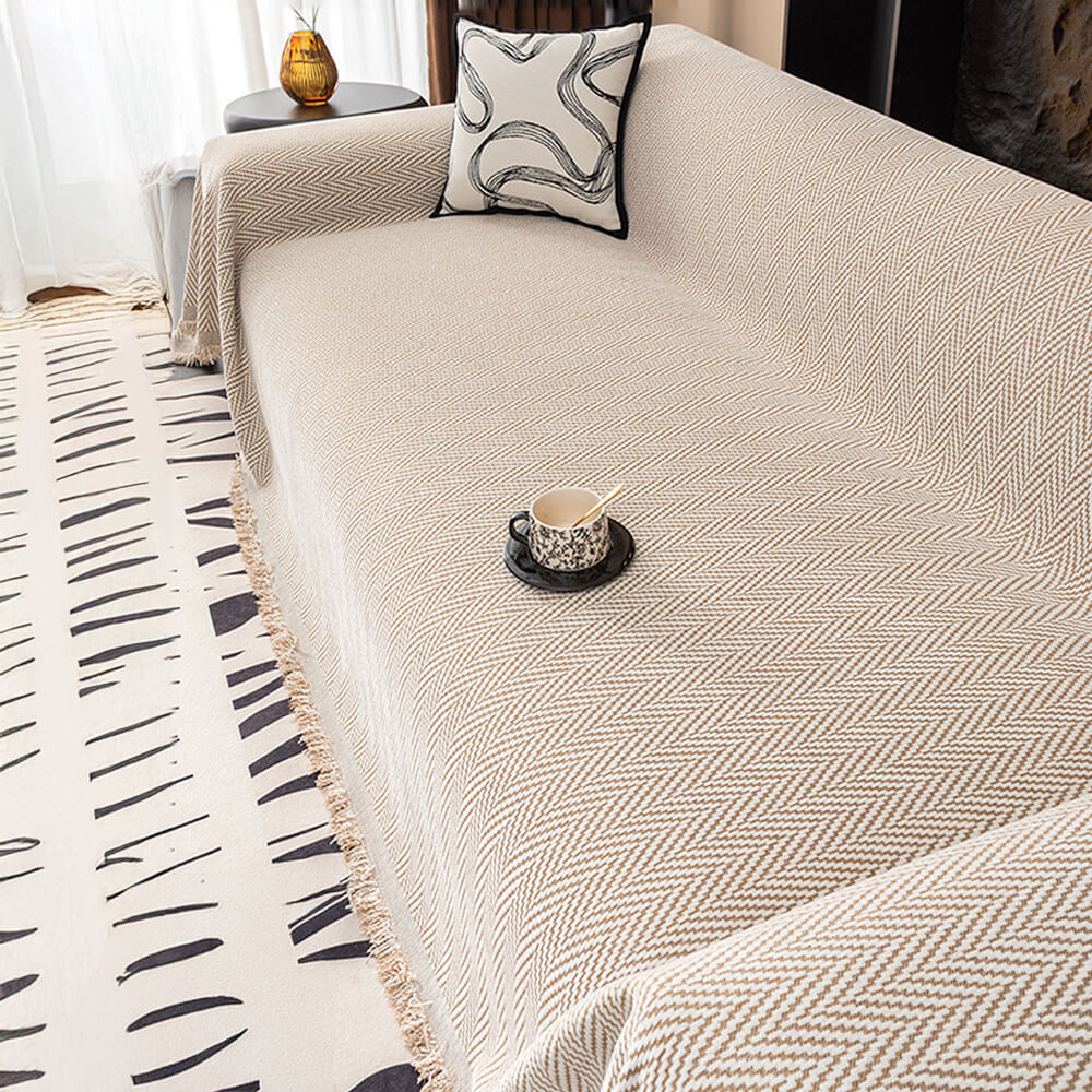 Premium Herringbone Chenille Fringe Full Coverage Couch Cover - Holidayae