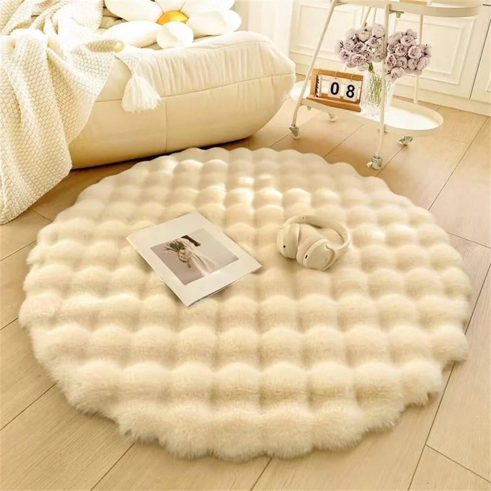 Creamy Style Chunky Round Plush Rug - Holidayae