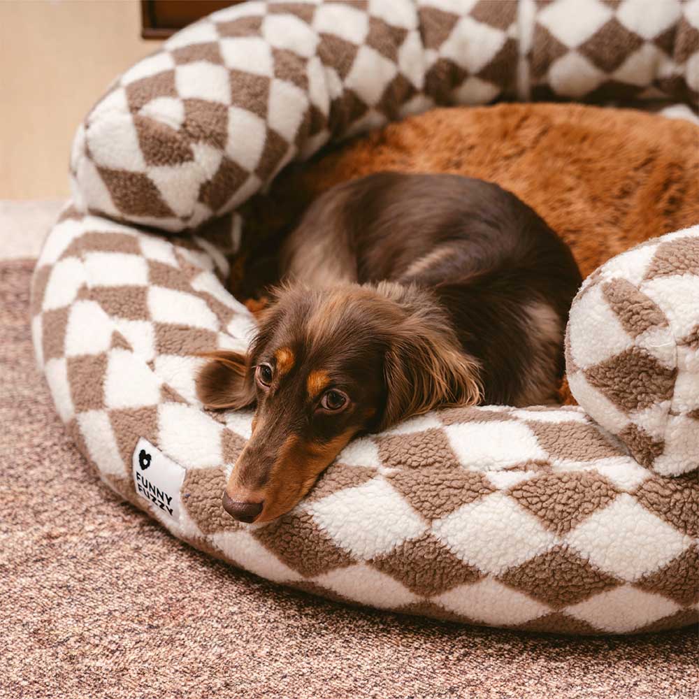 Classic Argyle Washable Bolster Donut Dog Bed - Cozy Haven - Holidayae