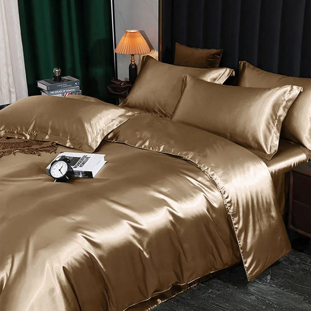 Luxurious Cooling Glossy Double-Sided Satin Bed Sheet Set - Holidayae