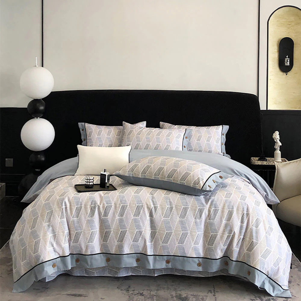 Colorful Geometric Ultra-Soft Brushed Cotton Button Bed Sheet Set - Holidayae