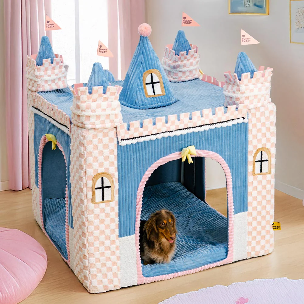 Cozy Orthopedic Kids Indoor Play Castle Bed Dog Tent Bed - Fairytale Dreamland - Holidayae
