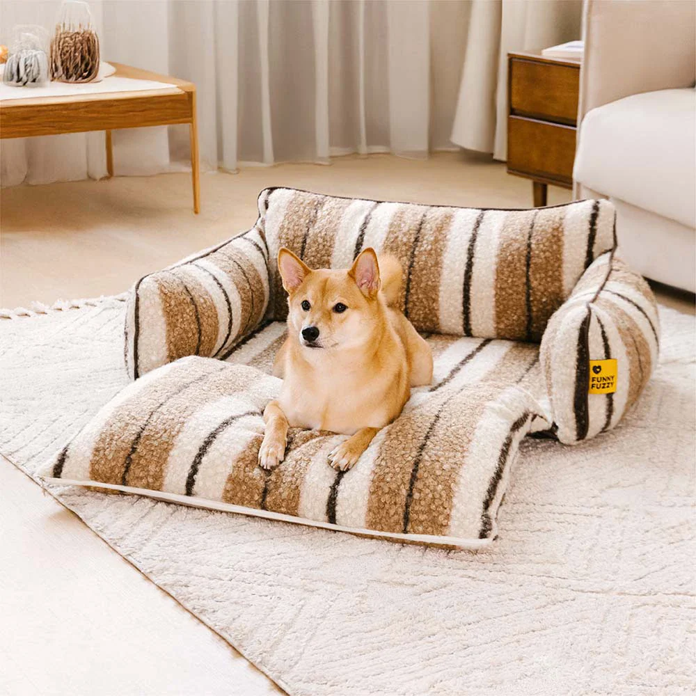 Plush Warmth Stripe Foldable Washable Dog & Cat Sofa Bed - MochaSnug - Holidayae