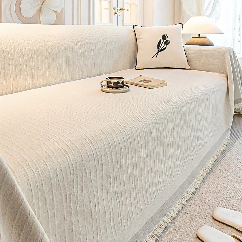 Cream Chenille Textured Pet-Friendly Anti-Scratch Throw Couch Cover - Holidayae