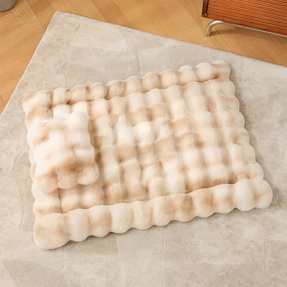 Wave Pattern Ultra Soft Faux Rabbit Fur Dog & Cat Mat With Pet Pillow - Holidayae