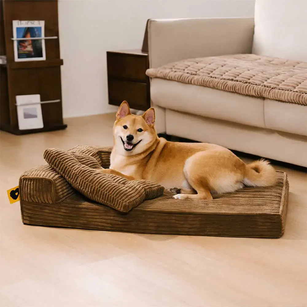 Corduroy Anti-Scratch Removable Orthopedic Dog Bed with Pillow - ComfySofa - Holidayae