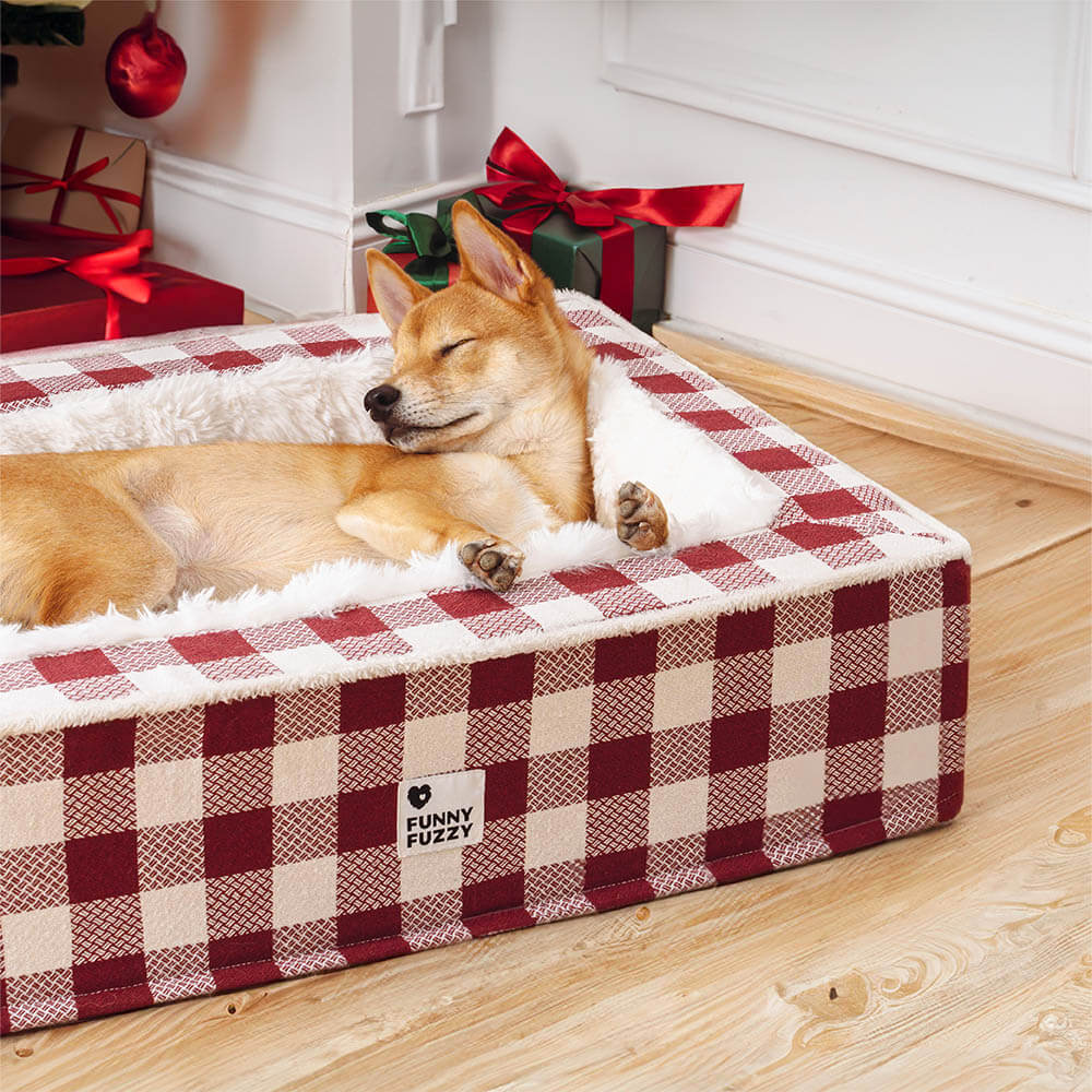 Festive Classic Tartan Cozy Dog Anti-Anxiety Calming Bed - Holidayae