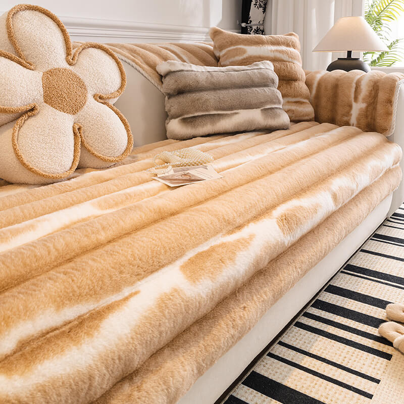 Trendy Beautiful Gradient Colour Stripe Plush Couch Cover - Holidayae