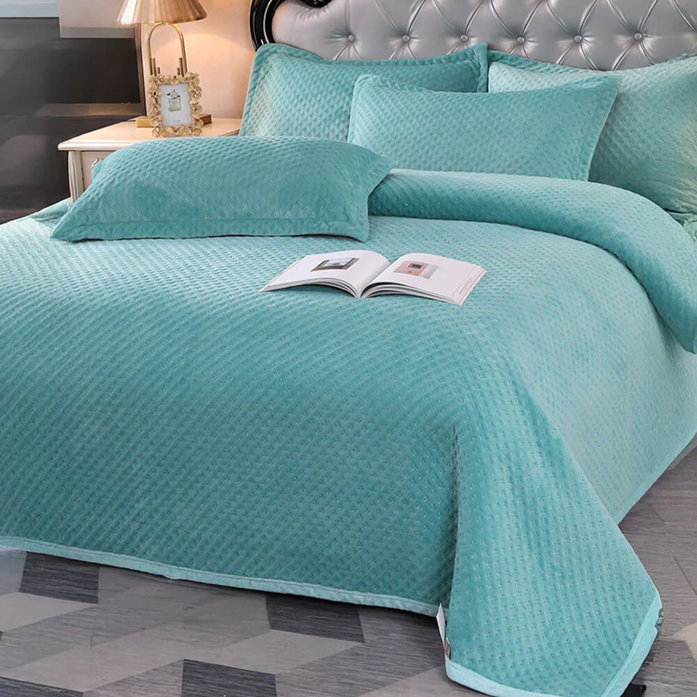 Waffle Milk Fleece Warm Quilted Bedspread Set - Holidayae