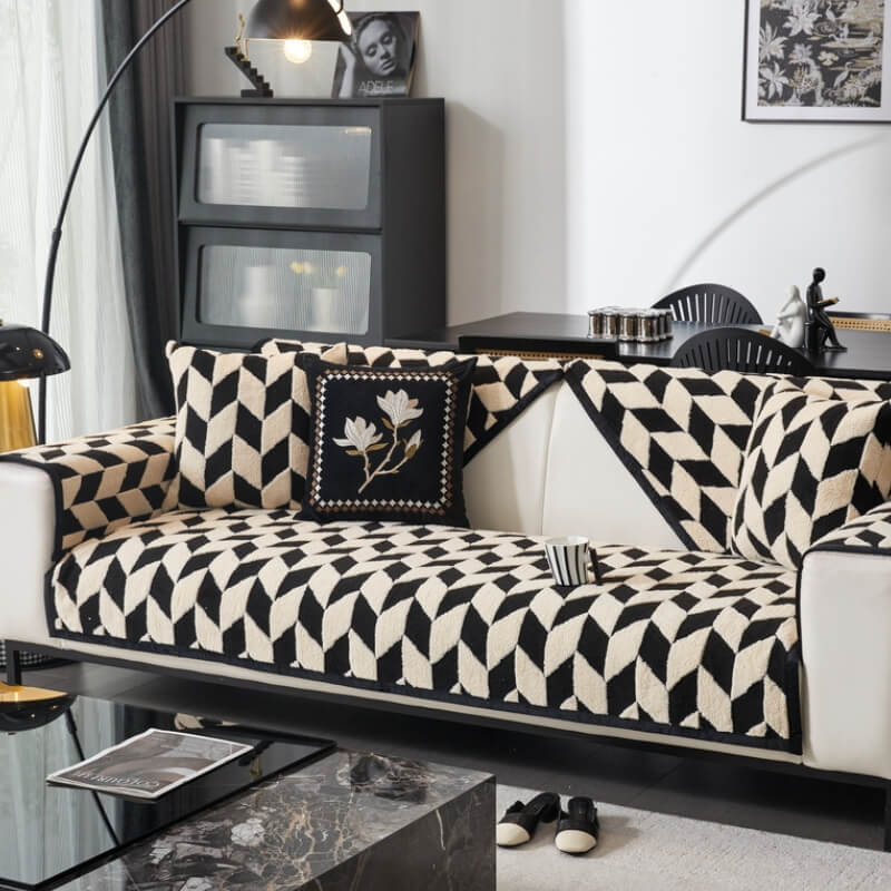 Modern Diamond Plush Sofa Decoration Non-Slip Couch Cover - Holidayae