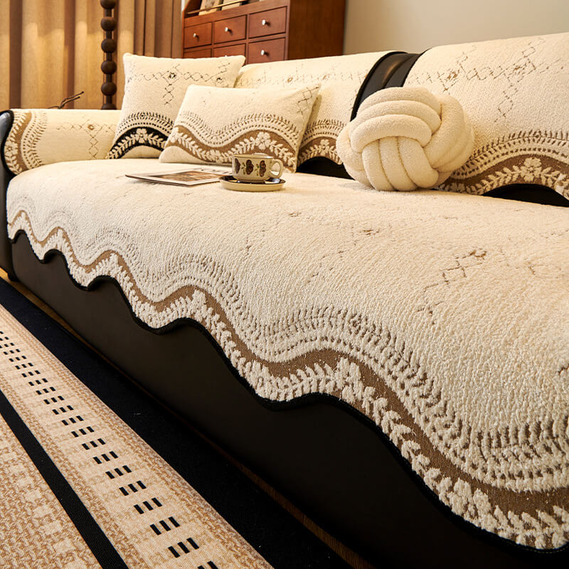 Wavy Pattern Anti-Scratch Plush Couch Cover - Holidayae