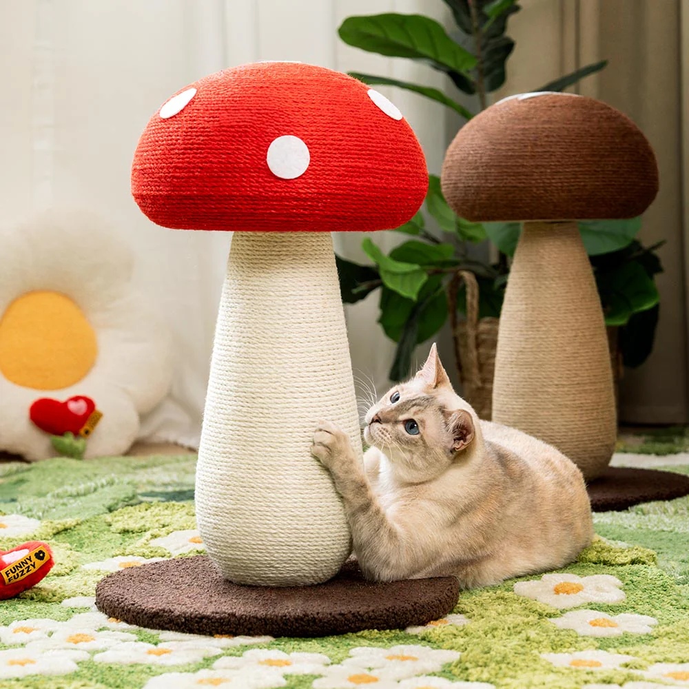 Handcrafted Mushroom-Shaped Natural Sisal Scratching Post for Large Cats - Holidayae