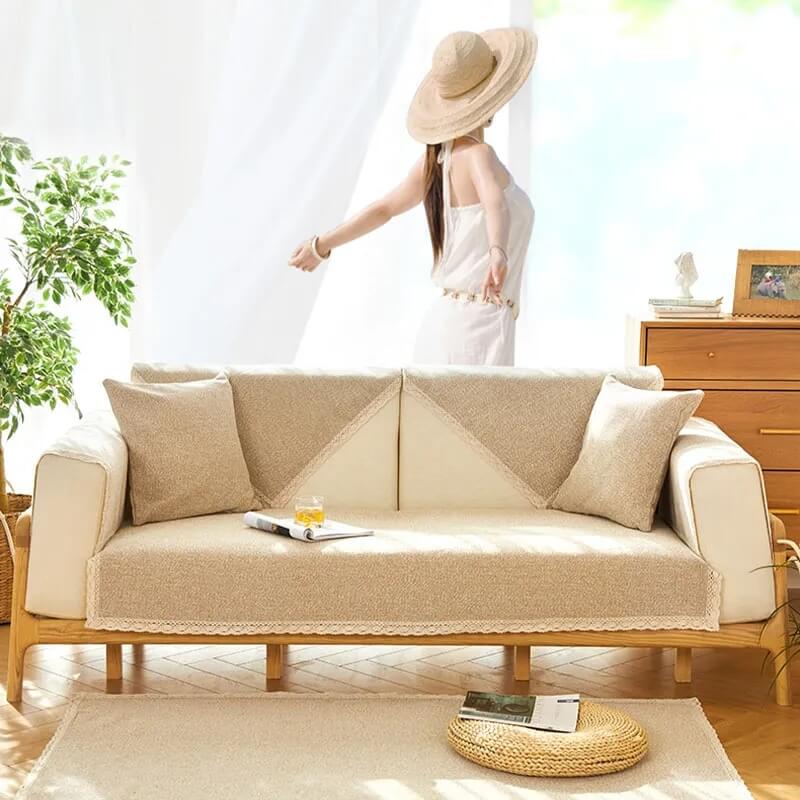 Hand-woven Cotton Linen Non-slip Couch Cover for All Seasons - Holidayae