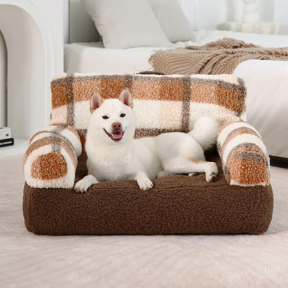 Vintage Checkered Washable Cozy Support Calming Dog & Cat Sofa Bed - Holidayae