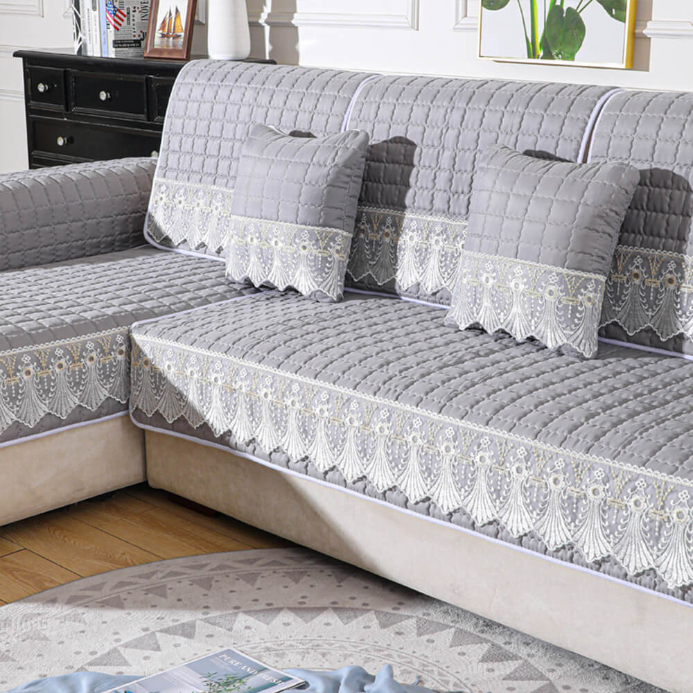 Luxury Quilted Lace Embroidery Non-Slip Couch Cover - Holidayae