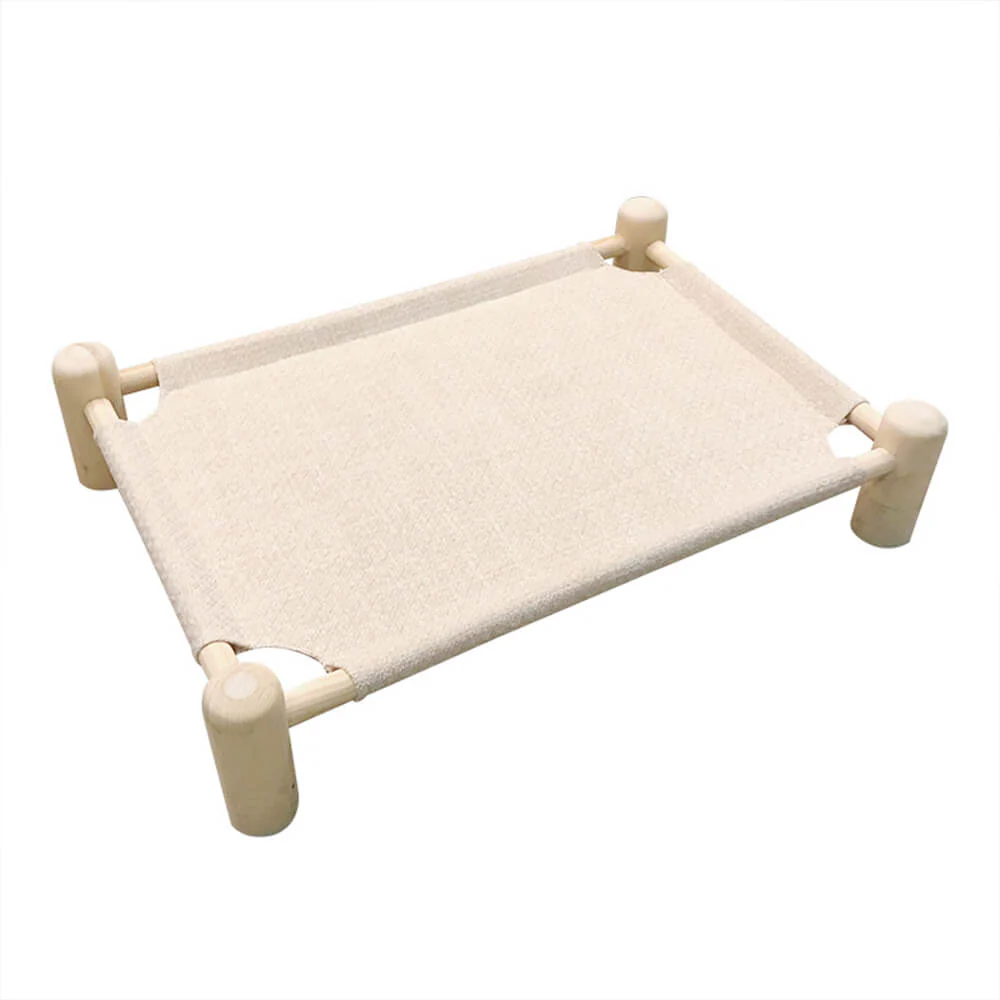 Linen and Wooden Elevated Dog Bed - Holidayae