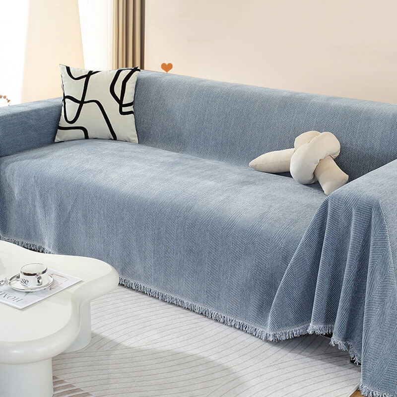 Chenille Blanket Herringbone Tassel Couch Cover - Holidayae