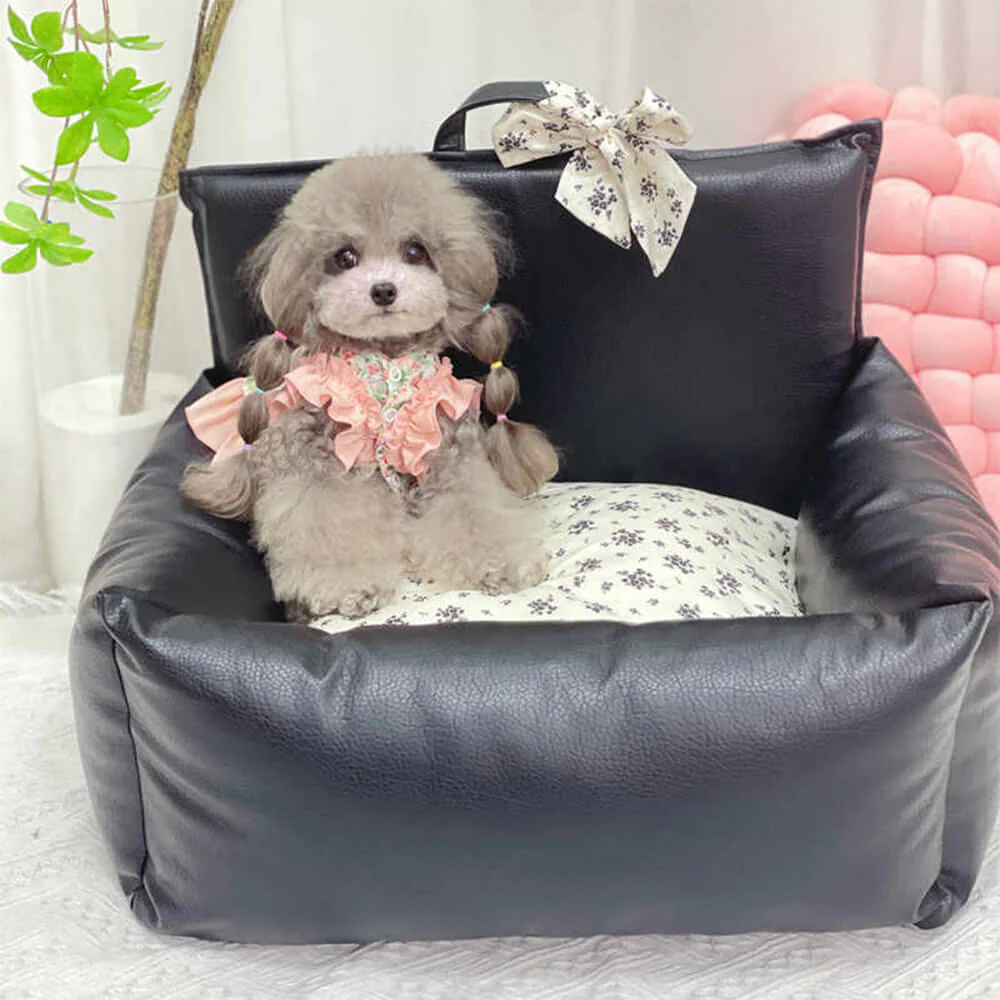Vintage Floral Faux Leather Waterproof Anti-Scratch Puppy Dog Bed - Holidayae