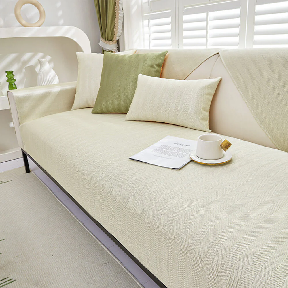 Herringbone Ice Silk Cooling Breathable Sofa Protector Non-slip Couch Cover - Holidayae