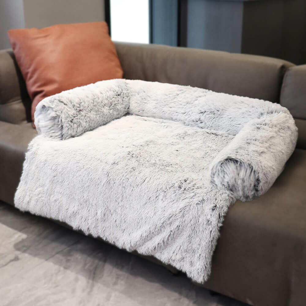 Calming Furniture Protector Dog Bed - Fuzzy Backrest - Holidayae