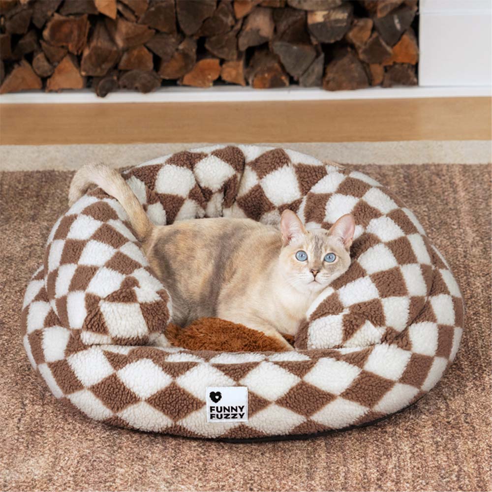 Classic Argyle Washable Bolster Donut Cat Bed - Cozy Haven - Holidayae