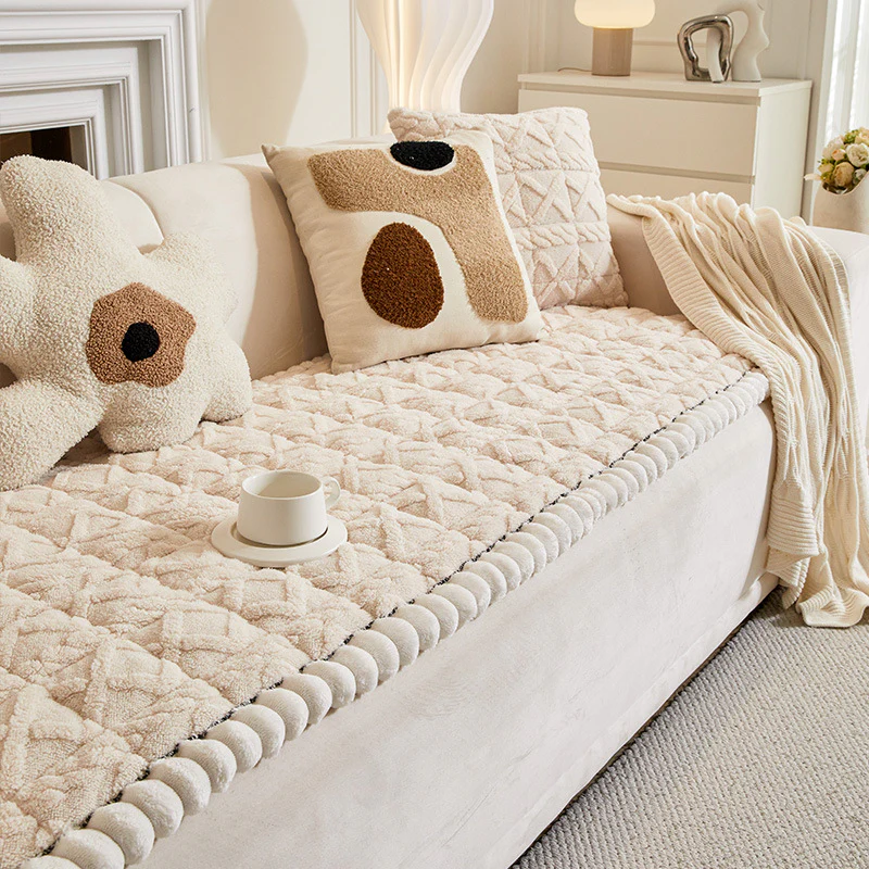 Soft Plush Plaid Square Furniture Protector Anti-Slip Couch Cover - Holidayae