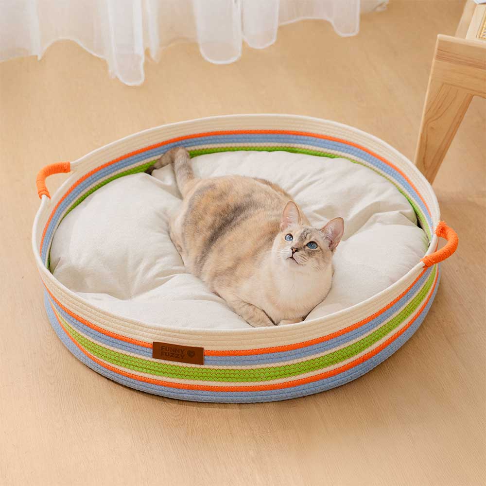 Handcrafted Stripe Calming Cat Bed - Timeless Nest - Holidayae