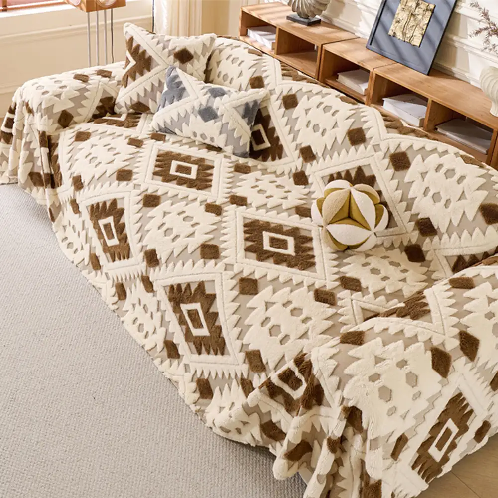 Plush Thickened Geometric Pattern Furniture Blanket Throw Couch Cover - Holidayae