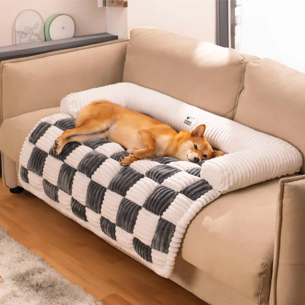 Cream Square Plaid Cozy Dog Mat Furniture Protector Covers - Holidayae