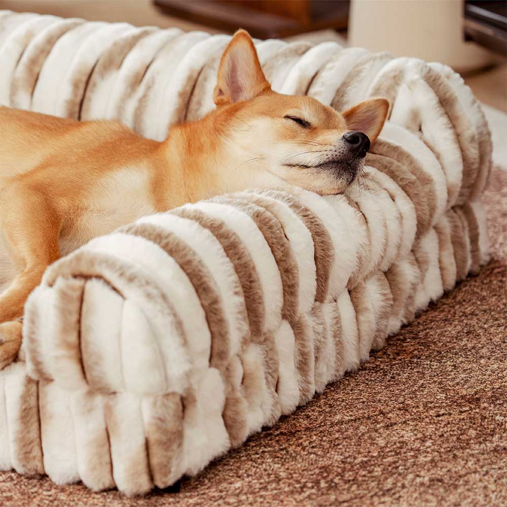 Fluffy Striped Orthopedic Bolster Dog Bed - Luxe Comfort - Holidayae