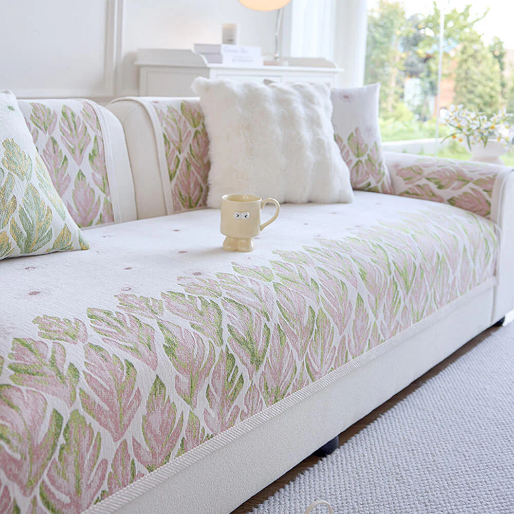 Chenille Romantic Botanical Design Comfortable Couch Cover - Holidayae