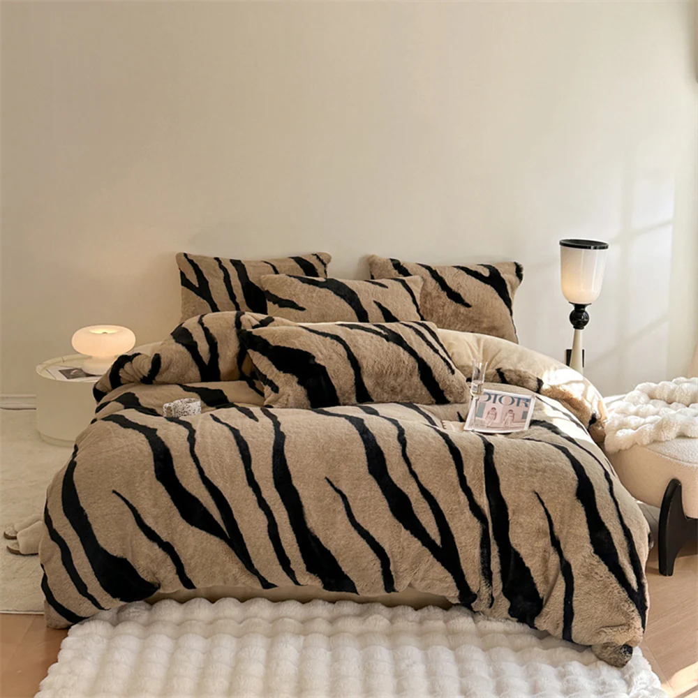 Zebra Thickened Fluffy Fur Bed Sheet Set - Holidayae