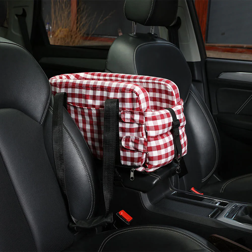 Stylish Plaid Portable Travel Dog Car Safety Seat Central Console - Holidayae