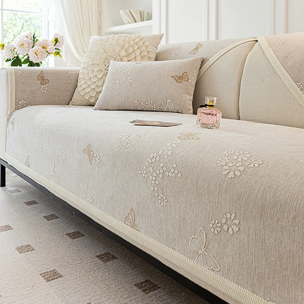 Chenille Anti-Slip Butterfly Pattern Morandi Color Couch Cover - Holidayae