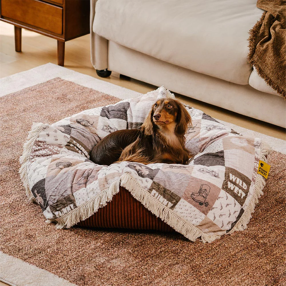 Washable Anti-Scratch Boho Tassel Calming Round Dog Bed - Hunter Night - Holidayae