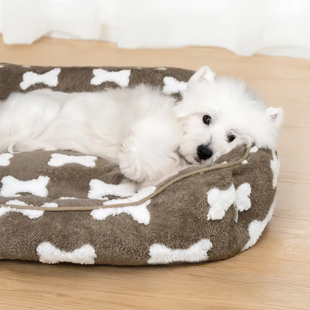 Plush Bone Pattern Square Deep Sleep Dog Bed - Holidayae