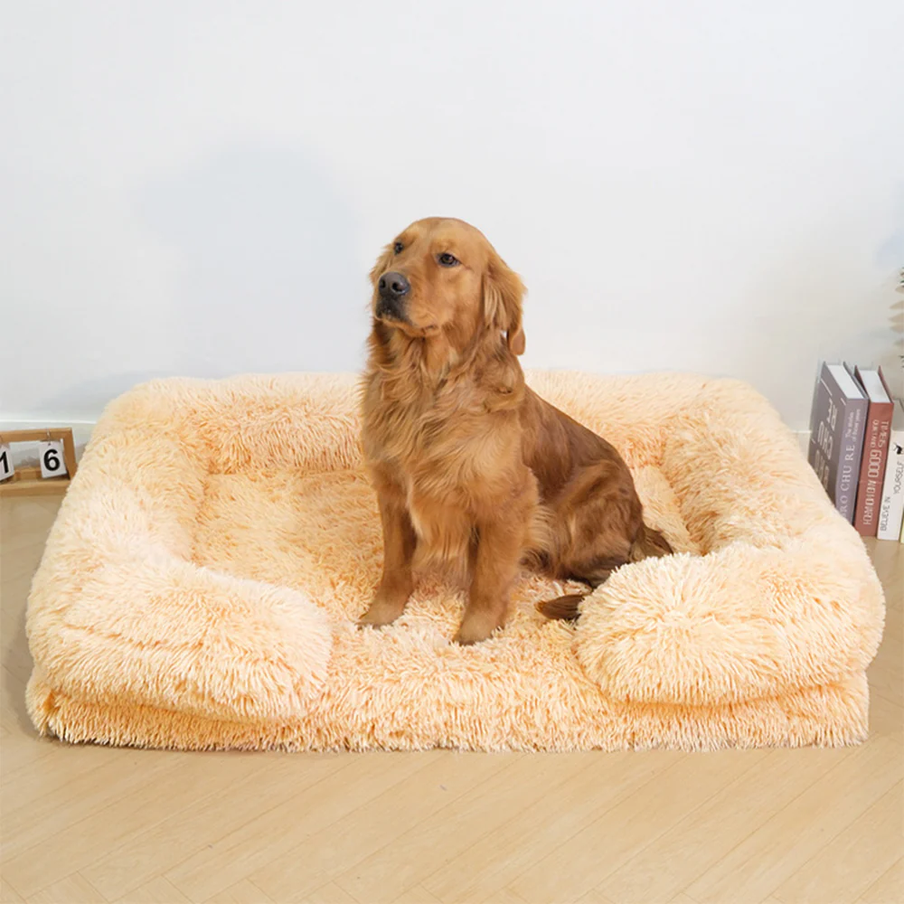 Long Plush - Square Surround Support Deep Sleep Dog Bed - Holidayae